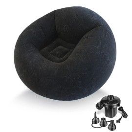 Wellcomer Inflatable Beanless Bean Bag Chair Lounge Sofa with Pump - Black