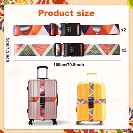Pack of 4 Suitcase Straps with Combination Lock, Adjustable 5 x 180 cm Suitcase Strap Strap, Robust Nylon Luggage Straps, Easy to Identify & Personalise, Ideal for Suitcases, Travel Bags and Luggage