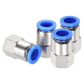 sourcing map 4 Pack 1/8" NPT Female Straight Thread Push to Connect Fittings, 3/8" Tube OD x 1/8" NPT Air Shock Fittings Pneumatic Fittings (Silver Tone, PCF 010-N01)
