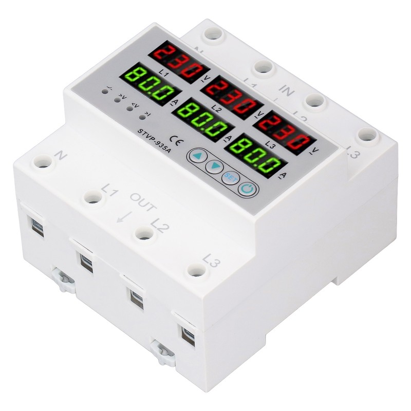 Over Under Voltage Protector 80A 3 Phase Auto Reset Voltage