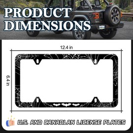 Bat License Plate Frames - 2 Pack Spider Web Goth Gothic License Plate Holder Covers,Stainless Steel Rust-Proof Waterproof Car Decorative Tag Frame for Standard US 12x6 Inch