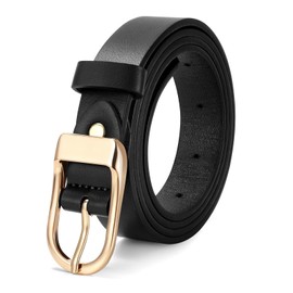 JASGOOD Women Leather Belt for Jeans Dress Fashion Leather Belt Alloy Gold Buckle for Ladies，Black