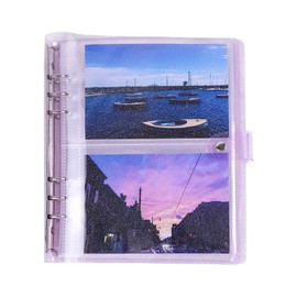 Purple Giltter PVC Kpop Photocard Binder Loose Leaf 6-Ring Wide A5 Photocards Holder with 6 Inch 100 Pockets Photo Pages Transparent Card Sleeve Protectors Page for Photos Cards Album Folder Organizer