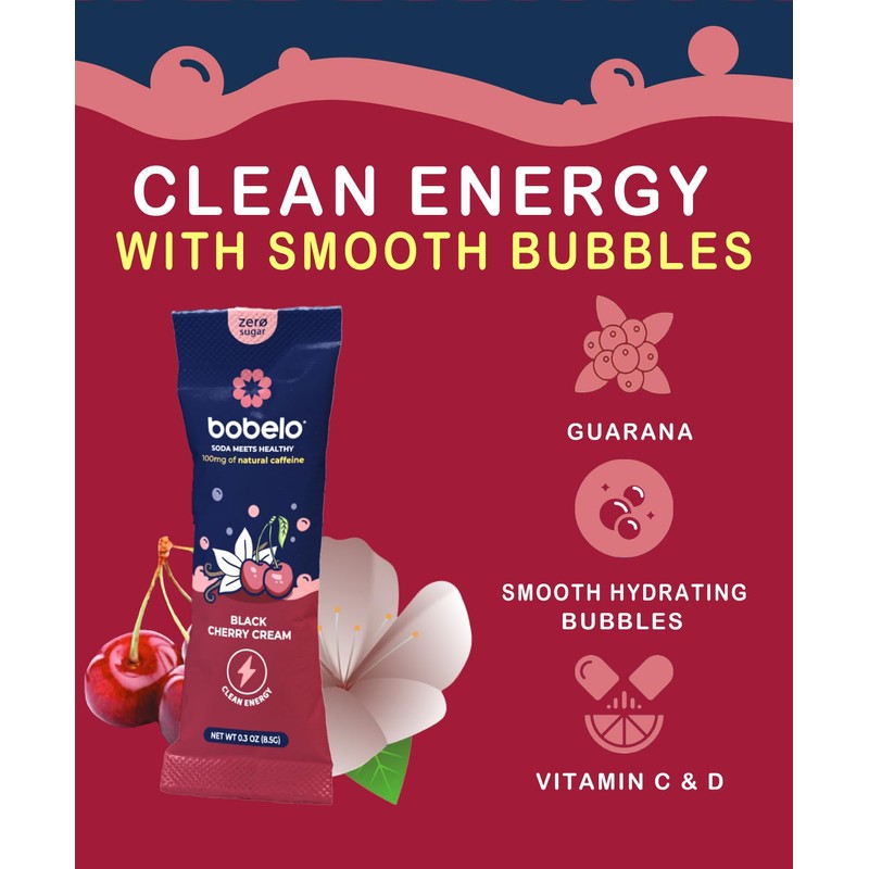 Bobelo Black Cherry Cream Energy Drink Powder, Sugar Free, Electrolytes