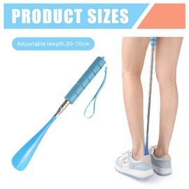 Batheidon 2 Stück schuhlöffel kinder teleskop schuhlöffel schuhanzieher kinder, schuhlöffel metall lang Kunststoff Klein Mini Teleskop 30-70 cm, für Männer, Frauen, Kinder und Senioren, Blau, Orange