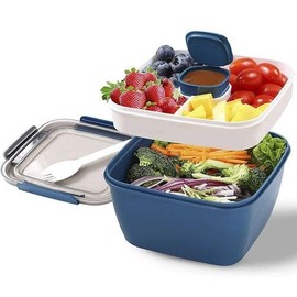Hemasa 1100ml Portable Lunch Box Container 2 Layer Grid Salad Bowl Bento Boxes Salad Bowls Lunch Box Lunch Container for Food