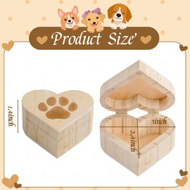 CJiangpo Pet Hair Keepsake Box, Wooden Heart Shaped Pet Memorial Box with Pet Paw Engraving Dog Cat Hair Fur Ashes Container Pet Storage Memorial Box Pet Loss Sympathy Gifts for Pet Lovers Friends