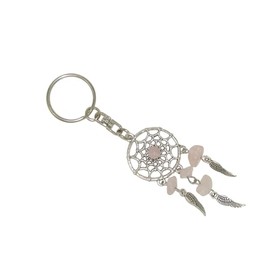Jeannieparnell N395 - Dream Catcher & Rose Quartz Gemstone Bead Charm Keyring Hanging Protection & Good Luck