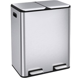 ComfyCorner 16 Gal (2 x 30 L) Dual Trash Can, Stainless Steel Kitchen Garbage Bin, Recycle Dustbin with Odor Control Box, Soft-Close Lid, Inner Buckets, Side Handle, Step Pedal, for Home Office