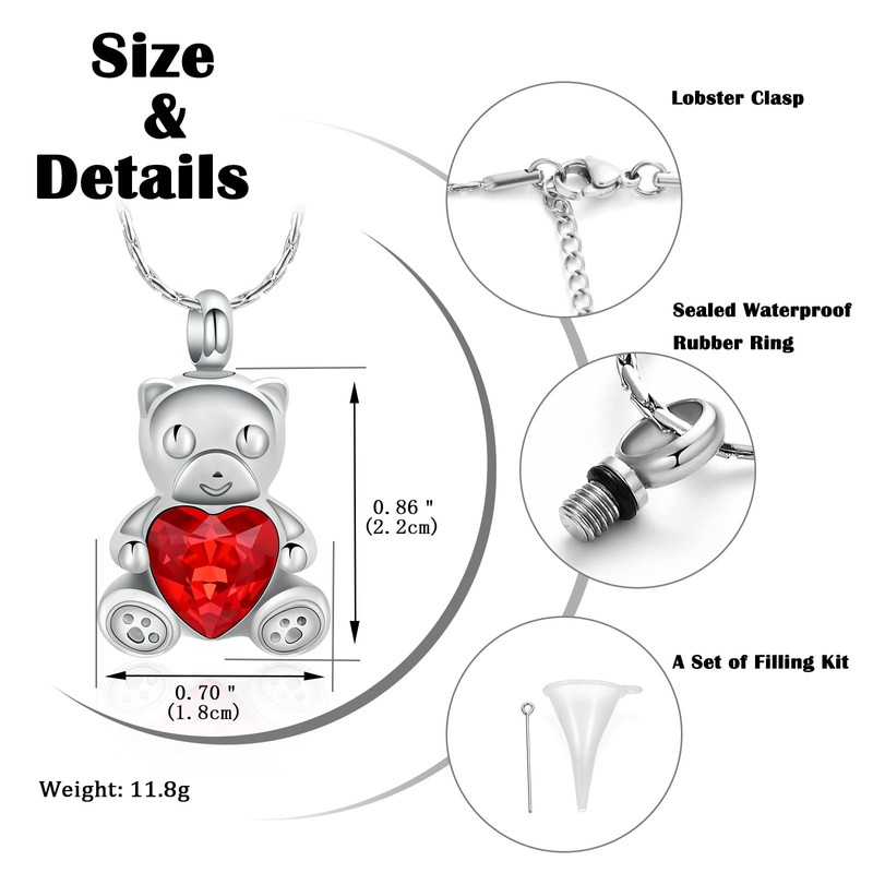 constantlife Teddy Bear Cremation Jewelry Ashes Heart Urn Necklace for