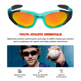 X LOOP Youth Sports Polarized Sunglasses for Boys Kids Teens Age 8-16 Baseball Cycling Running Wrap Around UV400 Glasses