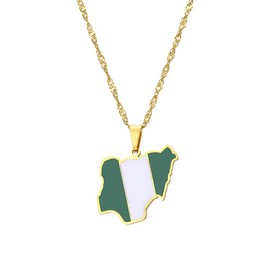 LUTAKU Nigeria Map and Flag Necklace for Women Men, Nigeria Necklace Pendant Charm, Stainless Steel Map Jewelry Accessories (gold)
