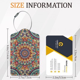 Abstract Mandala Flower Luggage Tags for Suitcase 3 Pack, Leather Bag Tags Identifiers with Privacy Name Address Labels and Durable Steel Loop for Men Women Backpack