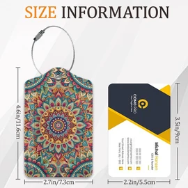 Abstract Mandala Flower Luggage Tags for Suitcase 3 Pack, Leather Bag Tags Identifiers with Privacy Name Address Labels and Durable Steel Loop for Men Women Backpack