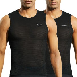 Nepest 2 Pack Men's Cycling Base Layer Mesh Super Breathable Quick Dry High Wicking Bike Sports Undershirt Ultralight Biking Clothing Black M