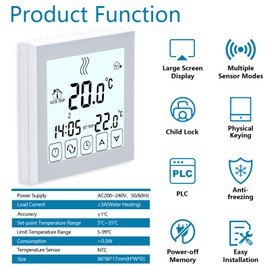 Wengart Digital Thermostat WG03-1,Touch Button,3A Output Weekly Programming,For water heating systems, white (230, Volts (AC))