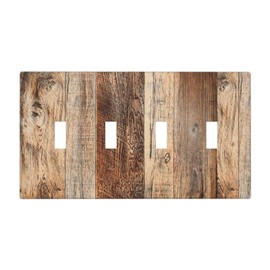 Brown Rustic Wood Plank Board Decorative 4 Gang Quad Toggle Light Switch Cover Electric Large Size Quadruple Faceplate Decorative Switch Face Wallplate