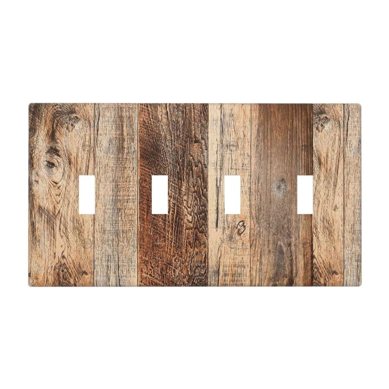 Brown Rustic Wood Plank Board Decorative 4 Gang Quad Toggle