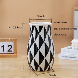 WEIDILIDU Black Ceramic Vase Nordic Minimalist Style Decor for Countertop Center Dresser Kitchen Living Room Home Decor Mirror Surface Black and White Abstract Vase(W338)