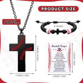 Sumind 3 Pcs Christian Baseball Gifts for Boys Baseball Cross Necklace and Bracelet Inspirational Bible Verse Religious Gift