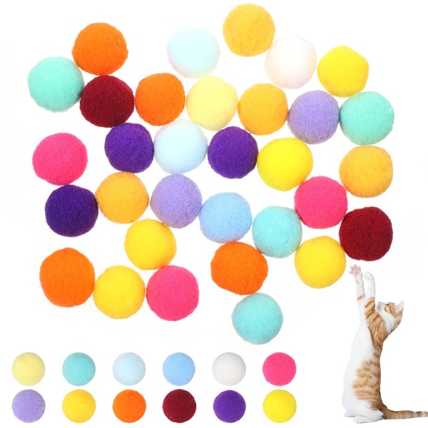 Xthrotsenk 60 Pcs Cat Toy Balls 1-inch Colorful Cat Pom
