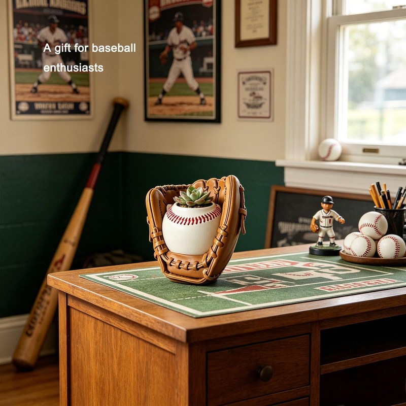 Baseball Succulent Planter 4.7in, Pen Holder, Sports Gift for Dad