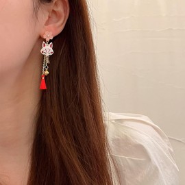 Asymmetric Flower Tassel Earrings Fan Earrings Cartoon Animal Fox Dangle Earrings Dainty Vintage Ethnic Stud Earrings Bell Earrings (Flower1)
