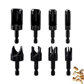 Treki 8 Piece Dowel Tenon Drill Set with 6.35 mm Hex Shank Wood Plug Cutter Drill Bit Set 6 mm/10 mm/13 mm/16 mm, Carbon Steel Tenon Cutter Set for Drilling Hole Wood Dowels for Drill