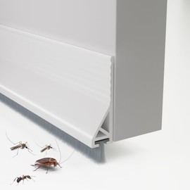 Door Draft Stopper with Brush, 39" Door Sweep for Bottom of Door, Self Adhesive Weather Stripping for Bottom of Door, Under Door Seal Dust/Noise/Hot or Cold Air Insulation, White, 1 Pack