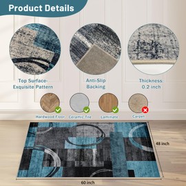 Office Chair Mat for Hardwood Floor&Tile Floor,48"X 60" Heavy Duty Desk Chair Mat for Hard Floors,Under Desk Rug for Rolling Computer Chair,Anti Slip,Low Pile Carpet Floor-Geo Blue Gray