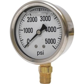 Valley Industries 41 Series 2.5" 5000 PSI Pressure Gauge - Stainless Steel, 1/4" NPT Brass Bottom Mount, Glycerin Filled