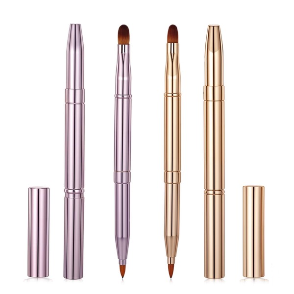 Qianyu 4 Pcs Double-ended Retractable Lip Makeup Brushes for Lipstick