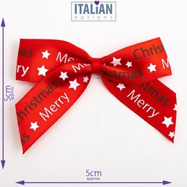 Italian Options Merry Christmas Bows 12 Piece Pack, 5cm Bow Width, Red Satin