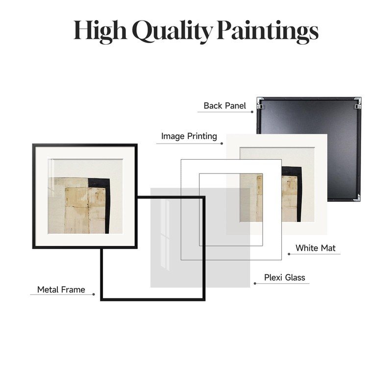 4 Piece Framed Neutral Abstract Modern Wall Art for Living