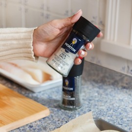 Morton Grinder Set - Sea Salt (2.5 oz) & Black Peppercorn (1.25 oz), 2-Pack, Adjustable & Refillable, Perfect for Cooking, Seasoning, and Finishing