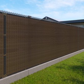 6' x 12' Privacy Fence Screen in Brown for Chain Link Fence with Brass Grommet 85% Blockage Windscreen Outdoor Mesh Fencing Netting 150GSM Fabric with Zip Ties - Custom Size