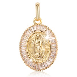 Richapex Collar oro Macizo Para Hombres y Mujeres, Colgante de Nuestra Señora Guadalupe Chapado en oro de 18K Quilates, Cadena Eslabones Cubanos Miami con Corte Diamante, Collar Estilo Hip Hop y Moderno