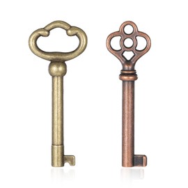 2 Pcs Skeleton Key, Hollow Skeletons Key, Generic Skeleton Keys, Antique Brass Plated Hollow Old Keys for Antique Furniture, Cabinets, Doors