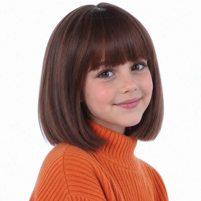 Kids Brown Bob Wig with Bangs Girls Short Brunette Wig