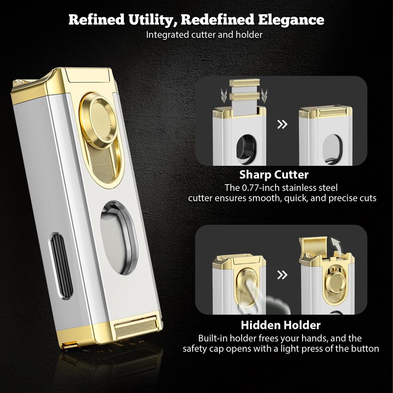 5-in-1 Torch Lighter with Triple Jet Flame, Straight Tool, Holder,