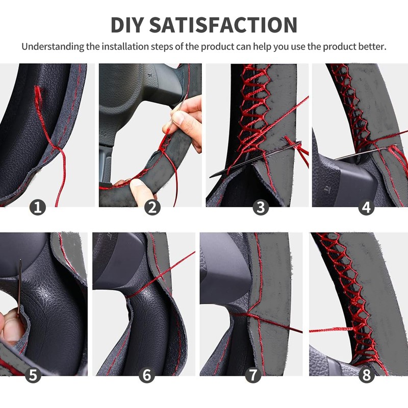 Suede Leather Steering Wheel Cover Wrap Kit - DIY Stitch-On