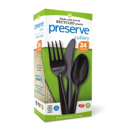 Preserve Recycled Plastic Cutlery Made in USA, 24 Count (8 Forks, 8 Knives, 8 Spoons), Black