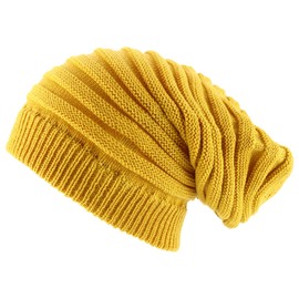 Armycrew Dreadlock Deep Crown Ribbed Long Knit Rasta Beanie - Mustard