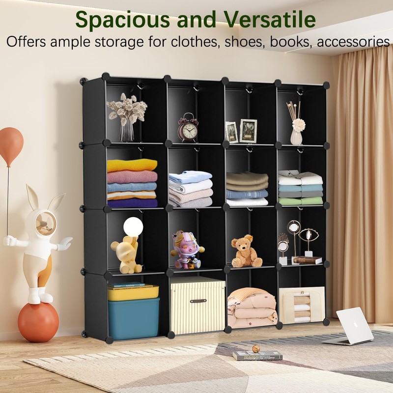 Whitmor 16 Cube Closet Organizers and Storage, Stackable Plastic Closet