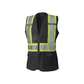 Pioneer Safety Vest for Women with Pockets - Hi-Vis Reflective Tape - for Construction - Black