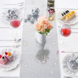 2 Stück Disco Tischläufer 30x180cm Party Pailletten Tischläufer Retro 70er 80er Disco Party Deko Geburtstag Tanzparty Hochzeit Tischdeko Silber