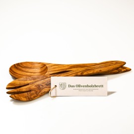 das Olivenholzbrett® Salad Servers / Serving Cutlery Made of Olive Wood / Salad Servers Wood / Spoon Fork Olive Wood 2-Piece Wooden Cutlery / Salad Fork / Salad Spoon / Kitchen Aid Made of Olive Wood