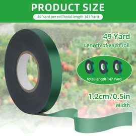 3 Rolls 150 Feet Plant Tape 1/2" Green Plant Ties, PVC Grafting Tape Reusable Stretch Tape Plant Ties for Indoor Plants, 450 Feet In Total Sturdy Plant Ribbon Tape for Indoor Outdoor Patio Plant