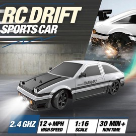 Liberty Imports RC Drift Car 1/16 2.4GHz 4WD Remote Control Sport Racing On-Road Vehicle with LED Light, Batteries and Drift Tires (White)