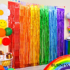 LOLStar Rainbow Photo Booth Props 30 Packs Rainbow Party Decorations 13.2x6.6 ft Foil Fringe Curtains Tinsel Metallic Streamers Holiday Backdrop for Birthday Wedding Engagement Bridal Shower Easter
